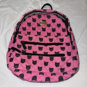 Betsey Johnson Luv Betsey Black Cat Backpack Hot Pink Quilted Fabric Lap Top Bag
